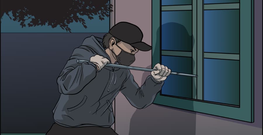 Illustration of burglar forcing entry through a window in Florence